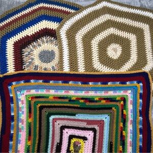 Lot of 3 Vintage Retro Hand Crochet Rugs